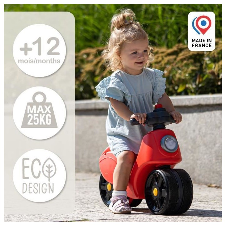 Scooter Strada - FALK - Guidon directionnel avec klaxon - Larges roues sécurisantes - Rouge - 100% Fabriqué en France - Des 12