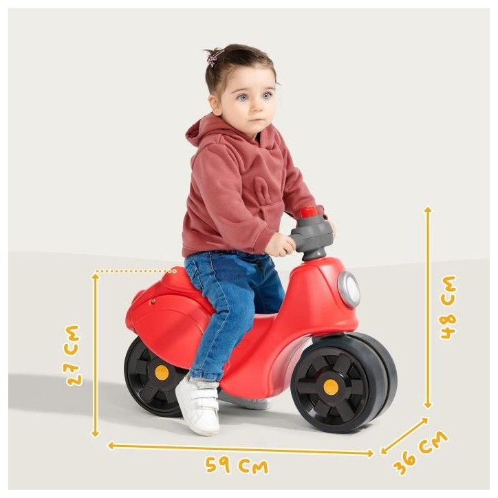 Scooter Strada - FALK - Guidon directionnel avec klaxon - Larges roues sécurisantes - Rouge - 100% Fabriqué en France - Des 12