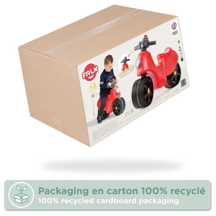 Scooter Strada - FALK - Guidon directionnel avec klaxon - Larges roues sécurisantes - Rouge - 100% Fabriqué en France - Des 12
