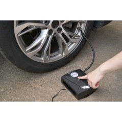 Mini compresseur 12V - PRECISION STEEL - 8 Bars - Embouts Presta - Schrader - Aiguille - Longueur 3m - 100 W - Torche LED
