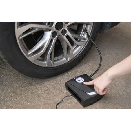 Mini compresseur 12V - PRECISION STEEL - 8 Bars - Embouts Presta - Schrader - Aiguille - Longueur 3m - 100 W - Torche LED