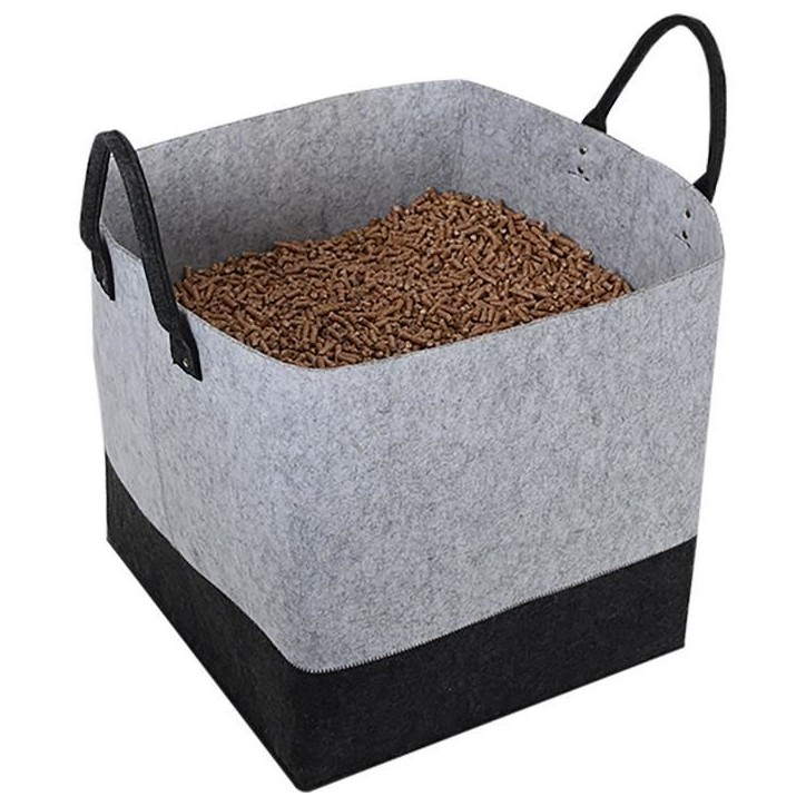 Sac a granulés en feutrine - EDA - Jura Montania - 60 L - Capacité 45 kg - 40 x 40 x H. 40 cm - Gris Béton / Gris Anthracite
