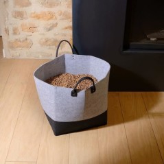 Sac a granulés en feutrine - EDA - Jura Montania - 60 L - Capacité 45 kg - 40 x 40 x H. 40 cm - Gris Béton / Gris Anthracite
