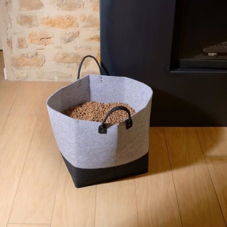 Sac a granulés en feutrine - EDA - Jura Montania - 60 L - Capacité 45 kg - 40 x 40 x H. 40 cm - Gris Béton / Gris Anthracite