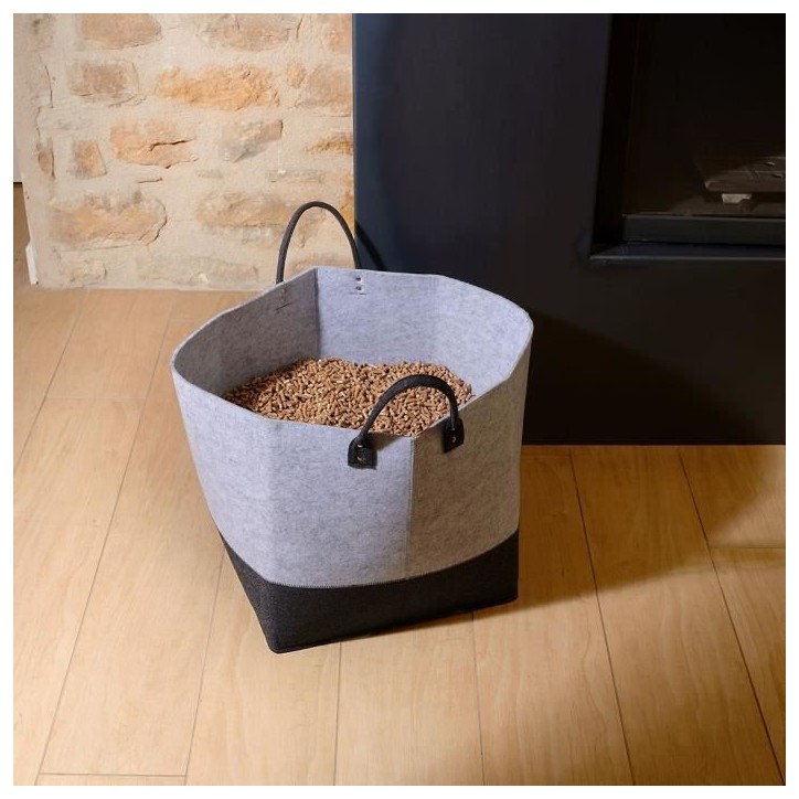Sac a granulés en feutrine - EDA - Jura Montania - 60 L - Capacité 45 kg - 40 x 40 x H. 40 cm - Gris Béton / Gris Anthracite