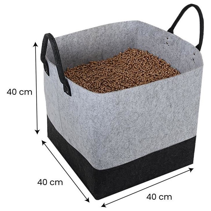 Sac a granulés en feutrine - EDA - Jura Montania - 60 L - Capacité 45 kg - 40 x 40 x H. 40 cm - Gris Béton / Gris Anthracite