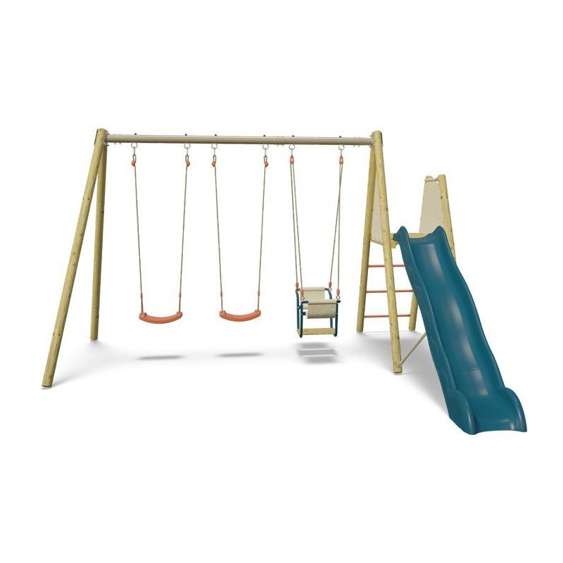 Portique en bois - 3 agres avec toboggan - AMILY - ALEO BY TRIGANO