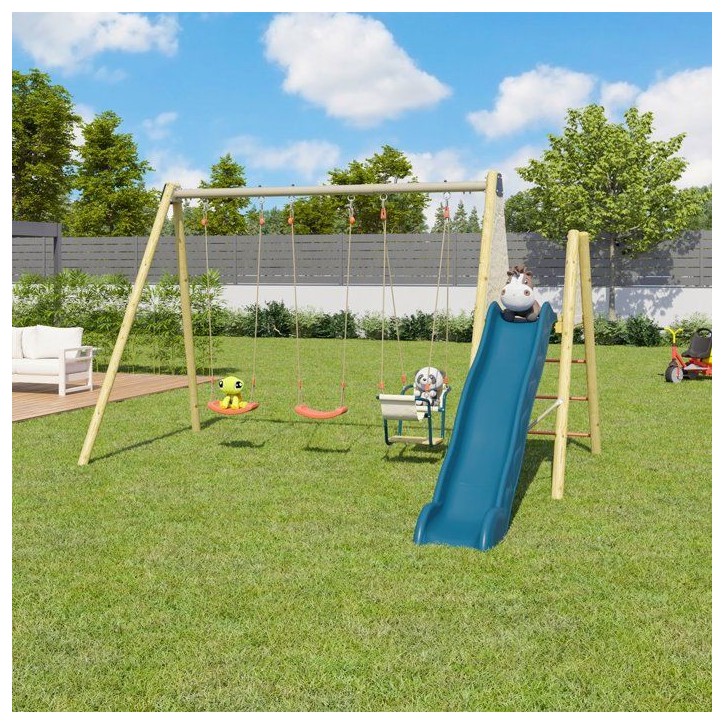 Portique en bois - 3 agres avec toboggan - AMILY - ALEO BY TRIGANO Portique en bois - 3 agres avec toboggan - AMILY - ALEO BY TRIGANO