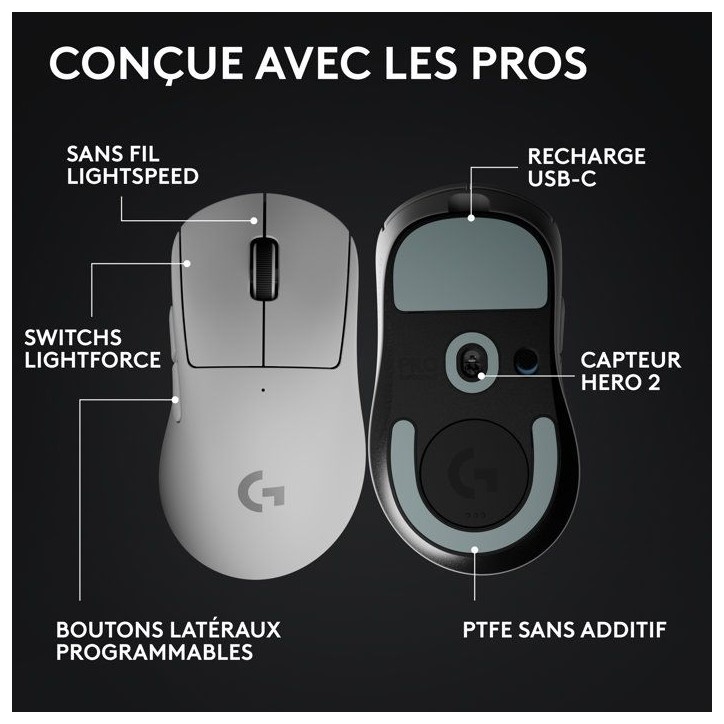 Souris gamer - sans fil - Logitech - G Pro X Superlight 2 DEX - Blanc Souris gamer - sans fil - Logitech - G Pro X Superlight 2 DEX - Blanc
