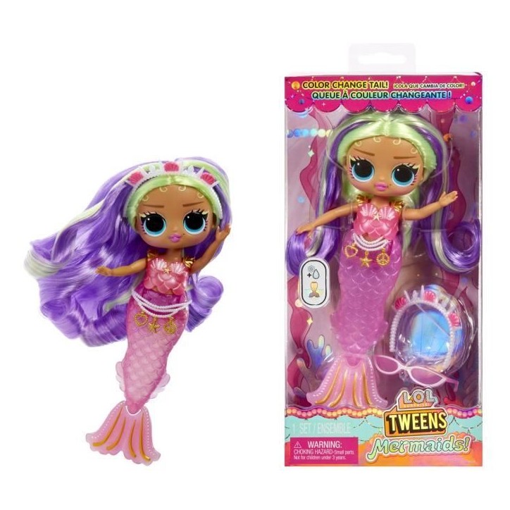 L.O.L. Surprise! Tweens - Sirene Cléo - Poupée avec queue de sirene qui change de couleur, Nageoire mobile, Accessoires - 4 an