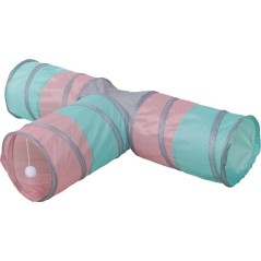 Tunnel pour chat - KERBL - Triangle - Turquoise/rose/gris - 80 × 50