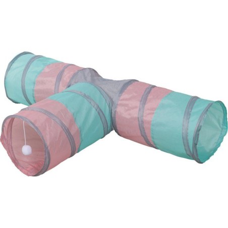 Tunnel pour chat - KERBL - Triangle - Turquoise/rose/gris - 80 × 50