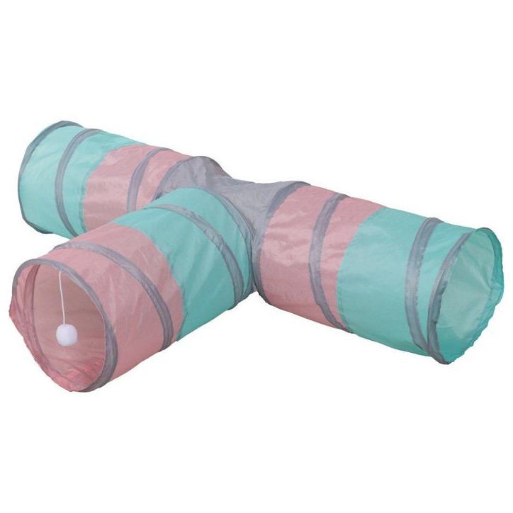 Tunnel pour chat - KERBL - Triangle - Turquoise/rose/gris - 80 × 50 × Ø 25 cm Tunnel pour chat - KERBL - Triangle - Turquoise/rose/gris - 80 × 50 × Ø 25 cm