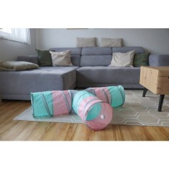 Tunnel pour chat - KERBL - Triangle - Turquoise/rose/gris - 80 × 50 × Ø 25 cm