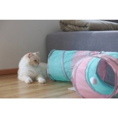 Tunnel pour chat - KERBL - Triangle - Turquoise/rose/gris - 80 × 50