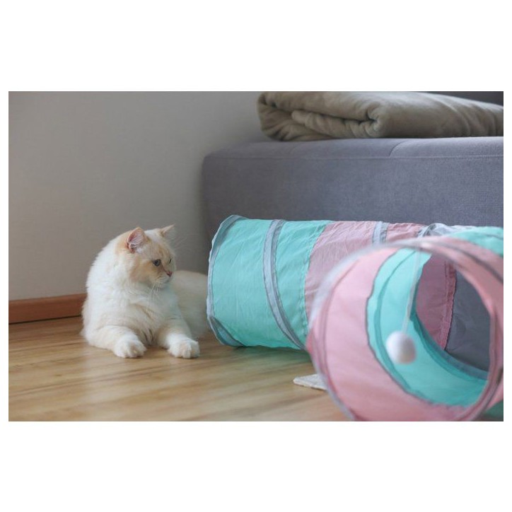 Tunnel pour chat - KERBL - Triangle - Turquoise/rose/gris - 80 × 50 × Ø 25 cm Tunnel pour chat - KERBL - Triangle - Turquoise/rose/gris - 80 × 50 × Ø 25 cm