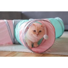 Tunnel pour chat - KERBL - Triangle - Turquoise/rose/gris - 80 × 50