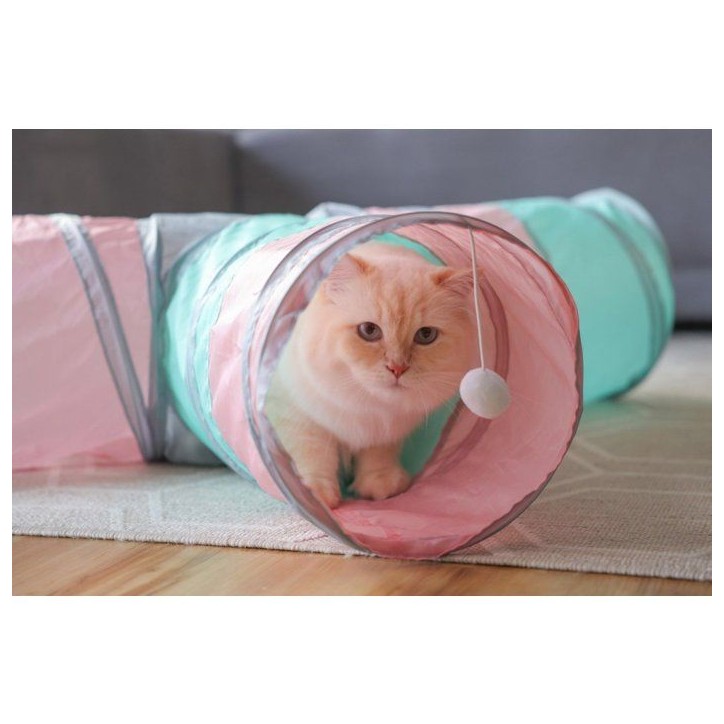 Tunnel pour chat - KERBL - Triangle - Turquoise/rose/gris - 80 × 50 × Ø 25 cm Tunnel pour chat - KERBL - Triangle - Turquoise/rose/gris - 80 × 50 × Ø 25 cm
