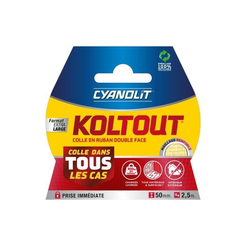 Ruban adhésif double face - CYANOLIT - Koltout ruban XXL - 2.5 x 49 m