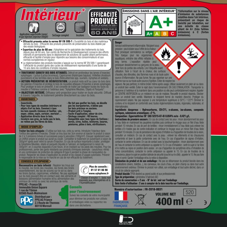 Traitement meubles, objets & parquets - Incolore - Xylophene - 400ml Traitement meubles, objets & parquets - Incolore - Xylophene - 400ml