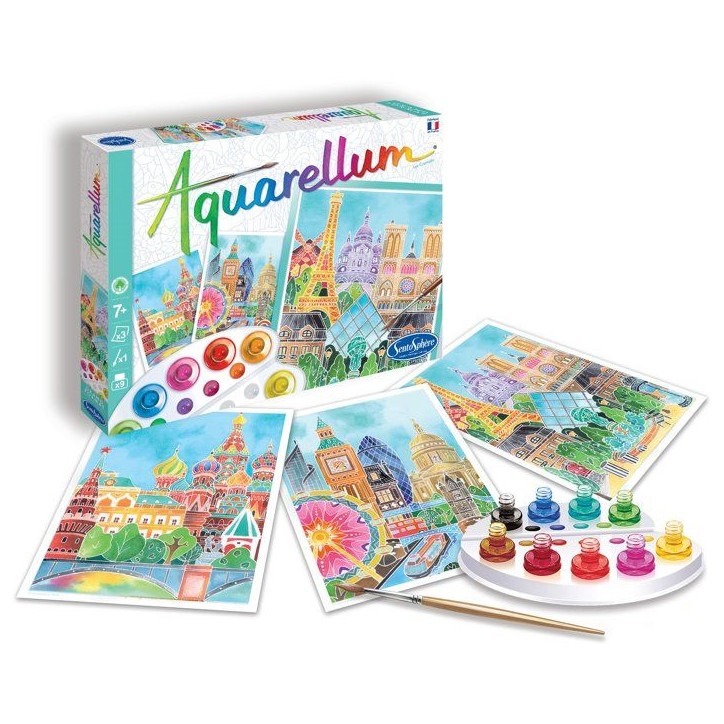 Peinture aquerelle - SENTOSPHERE - Aquarellum - Capitales - 9 couleurs - 3 tableaux - Sertissage sur papier Vélin - Des 7 ans Peinture aquerelle - SENTOSPHERE - Aquarellum - Capitales - 9 couleurs - 3 tableaux - Sertissage sur papier Vélin - Des 7 ans