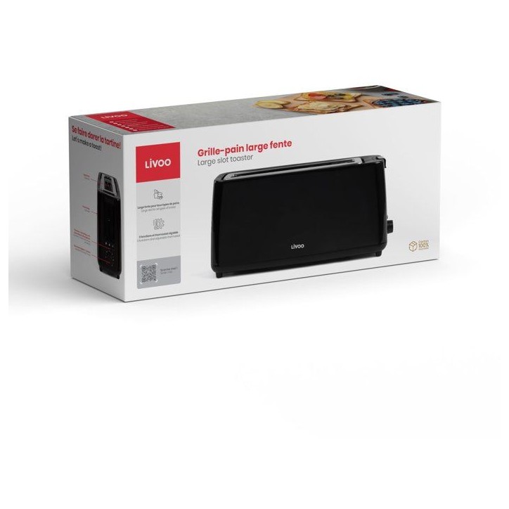 Grille-pain fente longue - LIVOO - DOD168N - 900 W - Thermostat réglable : 7 niveaux - Noir Grille-pain fente longue - LIVOO - DOD168N - 900 W - Thermostat réglable : 7 niveaux - Noir