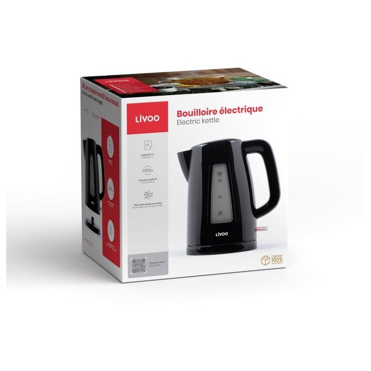 Bouilloire - LIVOO - DOD184N - 2200 W - 1,7 L - Socle 360° - Noir Bouilloire - LIVOO - DOD184N - 2200 W - 1,7 L - Socle 360° - Noir