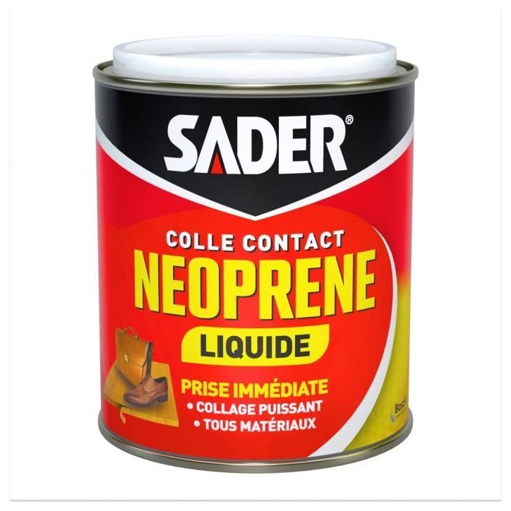 Colle contact néoprene liquide extra forte - SADER - Tous matériaux - Prise immédiate - Boîte 750 ml Colle contact néoprene liquide extra forte - SADER - Tous matériaux - Prise immédiate - Boîte 750 ml