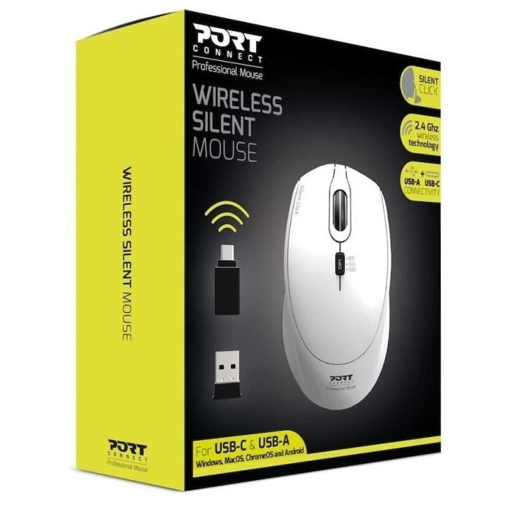 Souris optique sans fil - PORT DESIGNS - PORT Connect SILENT - 2.4 GHz - USB / USB-C - Blanc