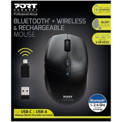 Souris sans fil - PORT Designs - 900715 PRO - Bluetooth & 2.4 GHz - Rechargeable - Noir