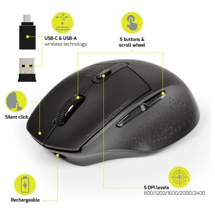 Souris sans fil - PORT Designs - 900715 PRO - Bluetooth & 2.4 GHz - Rechargeable - Noir Souris sans fil - PORT Designs - 900715 PRO - Bluetooth & 2.4 GHz - Rechargeable - Noir