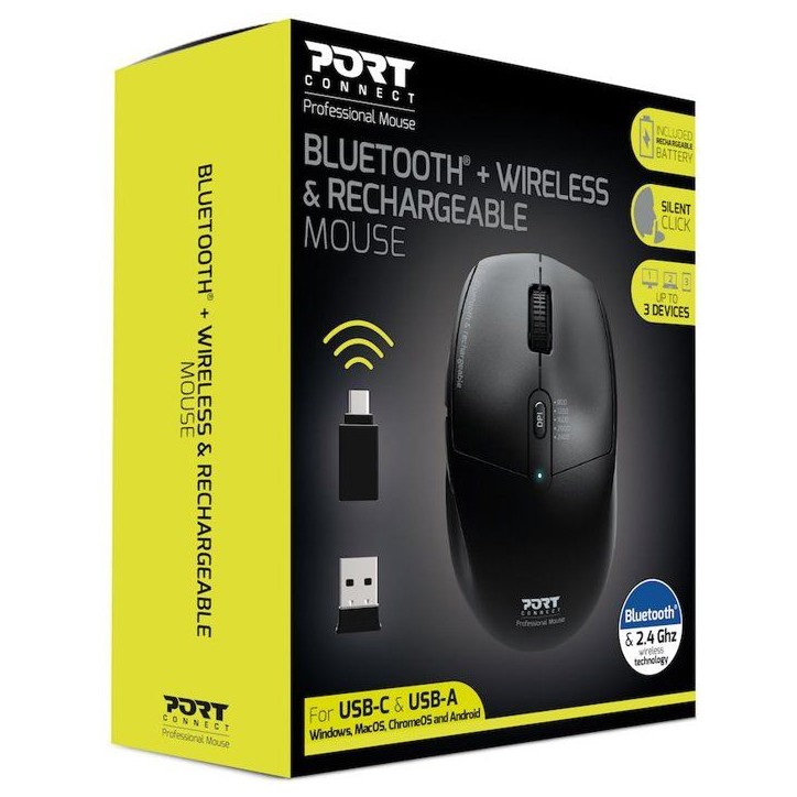 Souris sans fil - PORT Designs - 900715 PRO - Bluetooth & 2.4 GHz - Rechargeable - Noir Souris sans fil - PORT Designs - 900715 PRO - Bluetooth & 2.4 GHz - Rechargeable - Noir