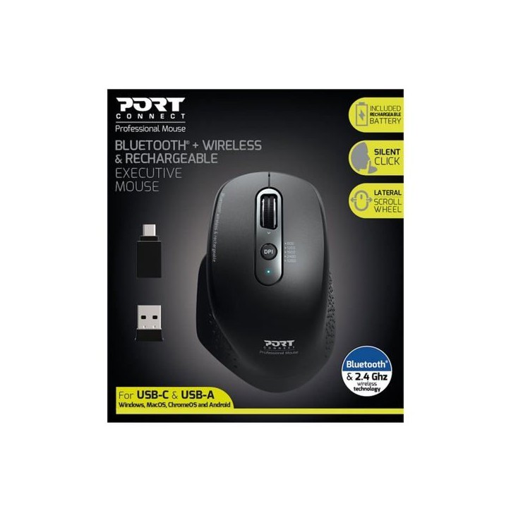 Souris sans fil - PORT DESIGNS - Bluetooth Office Executive rechargeable - 7 boutons - 3200 dpi Souris sans fil - PORT DESIGNS - Bluetooth Office Executive rechargeable - 7 boutons - 3200 dpi