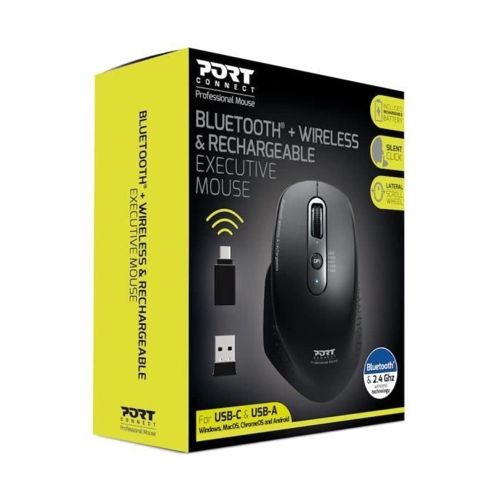 Souris sans fil - PORT DESIGNS - Bluetooth Office Executive rechargeable - 7 boutons - 3200 dpi Souris sans fil - PORT DESIGNS - Bluetooth Office Executive rechargeable - 7 boutons - 3200 dpi