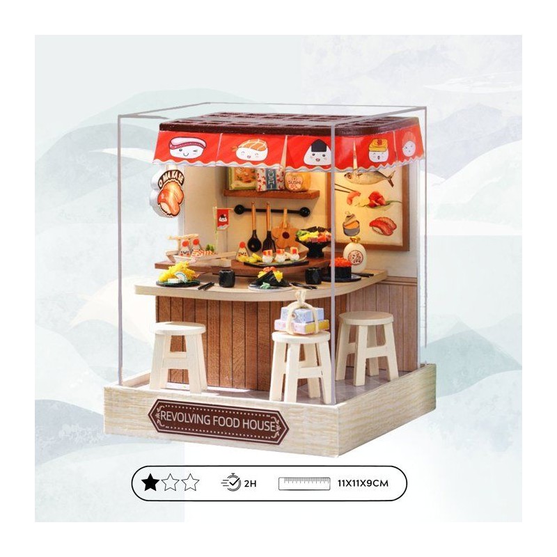 Book Nook - Kit DIY a construire Maquette 3D Serre Livre - Sushi bar C