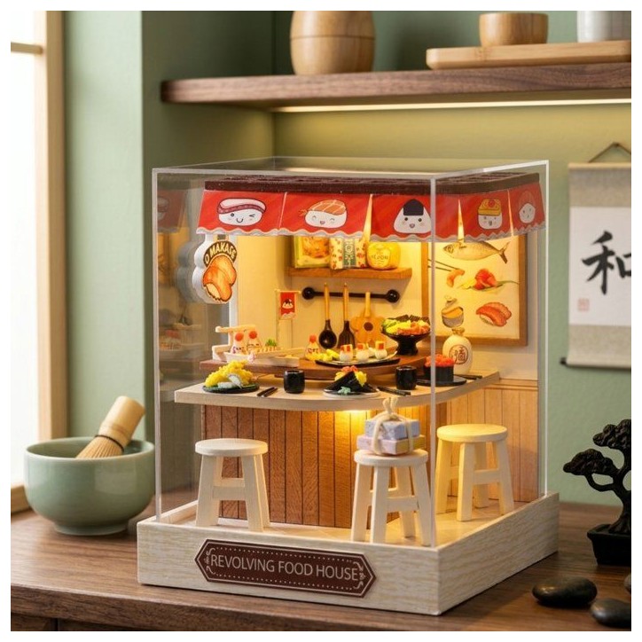 Book Nook - Kit DIY a construire Maquette 3D Serre Livre - Sushi bar Creanook - 11 x 9 x 11 cm Book Nook - Kit DIY a construire Maquette 3D Serre Livre - Sushi bar Creanook - 11 x 9 x 11 cm