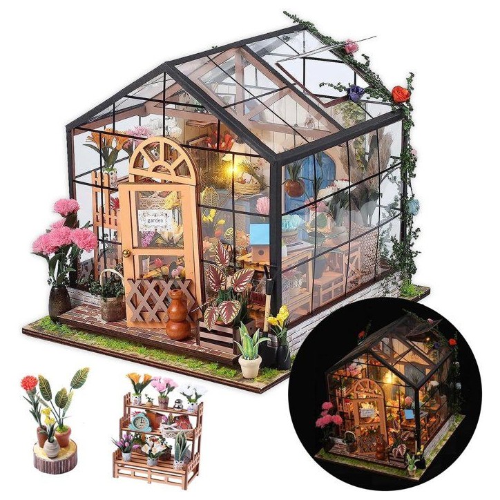 Book Nook - Kit DIY a construire Maquette 3D Serre Livre - Serre Fleurie Green Nook - 20 x 18 x 19 cm