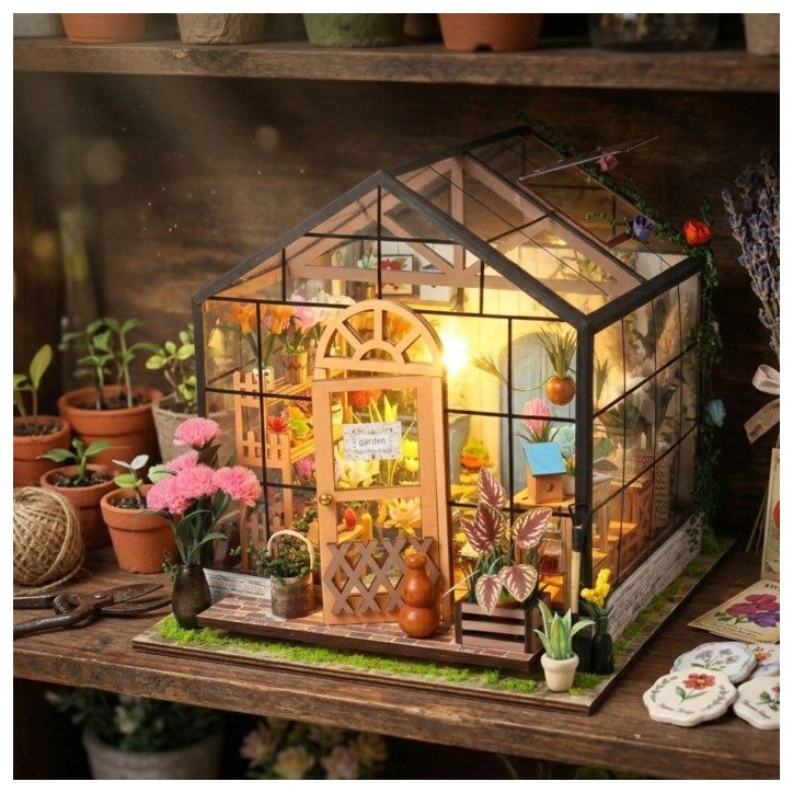 Book Nook - Kit DIY a construire Maquette 3D Serre Livre - Serre Fleurie Green Nook - 20 x 18 x 19 cm