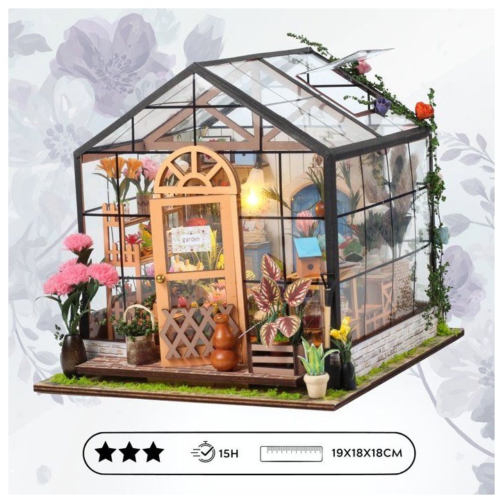 Book Nook - Kit DIY a construire Maquette 3D Serre Livre - Serre Fleurie Green Nook - 20 x 18 x 19 cm