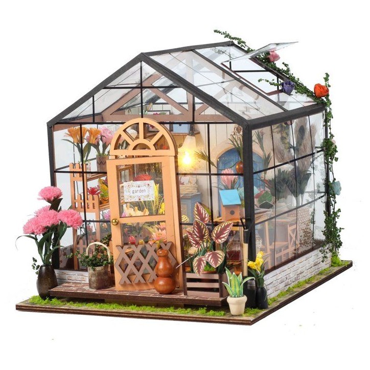 Book Nook - Kit DIY a construire Maquette 3D Serre Livre - Serre Fleurie Green Nook - 20 x 18 x 19 cm