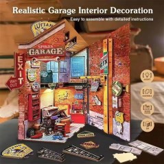 Book Nook - Kit DIY a construire Maquette 3D Serre Livre - Garage vint