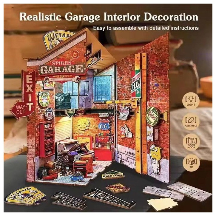 Book Nook - Kit DIY a construire Maquette 3D Serre Livre - Garage vintage Nookland - 10 x 19 x 29 cm Book Nook - Kit DIY a construire Maquette 3D Serre Livre - Garage vintage Nookland - 10 x 19 x 29 cm