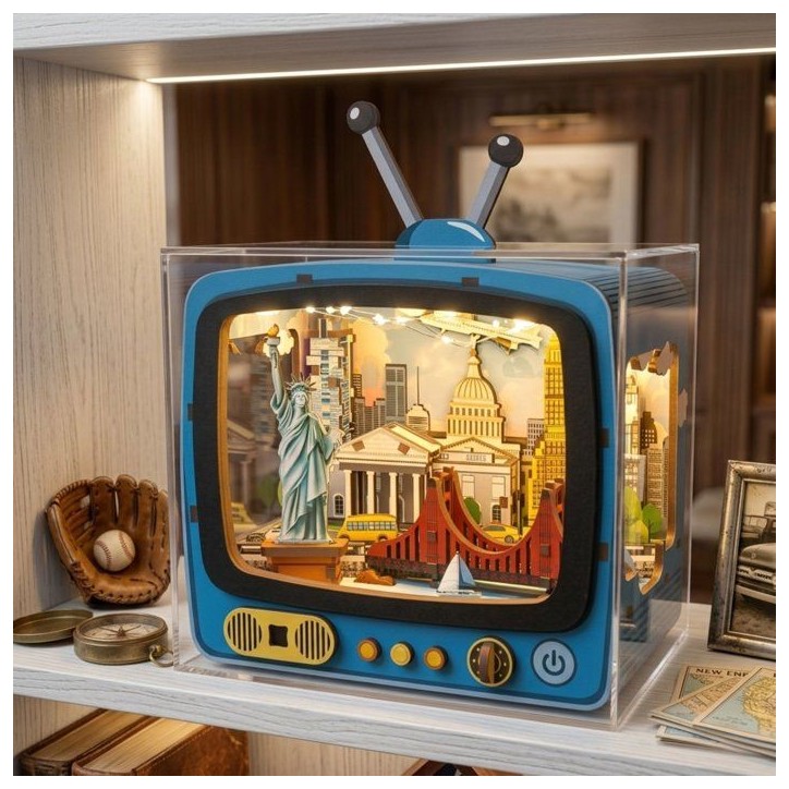 Book Nook - Kit DIY a construire Maquette 3D Serre Livre - TV New York - 12,5 x 8 x 13 cm Book Nook - Kit DIY a construire Maquette 3D Serre Livre - TV New York - 12,5 x 8 x 13 cm