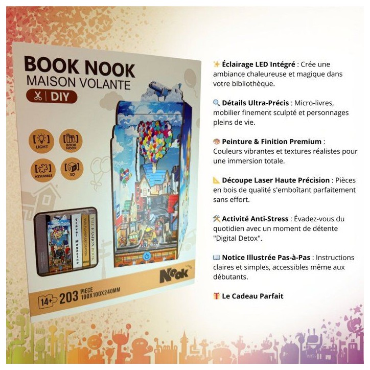 Book Nook - Kit DIY a construire Maquette 3D Serre Livre - Maison volante Nookland - 10 x 19 x 24 cm Book Nook - Kit DIY a construire Maquette 3D Serre Livre - Maison volante Nookland - 10 x 19 x 24 cm