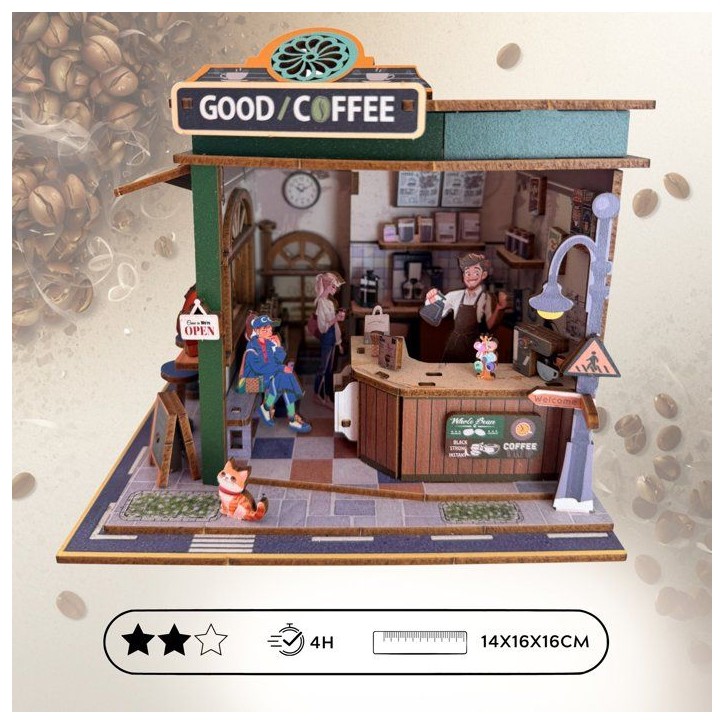 Book Nook - Kit DIY a construire Maquette 3D Serre Livre - Coffee Shop Nookland - 16 x 14 x 16 cm Book Nook - Kit DIY a construire Maquette 3D Serre Livre - Coffee Shop Nookland - 16 x 14 x 16 cm