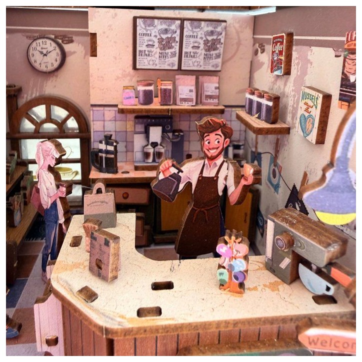 Book Nook - Kit DIY a construire Maquette 3D Serre Livre - Coffee Shop Nookland - 16 x 14 x 16 cm Book Nook - Kit DIY a construire Maquette 3D Serre Livre - Coffee Shop Nookland - 16 x 14 x 16 cm