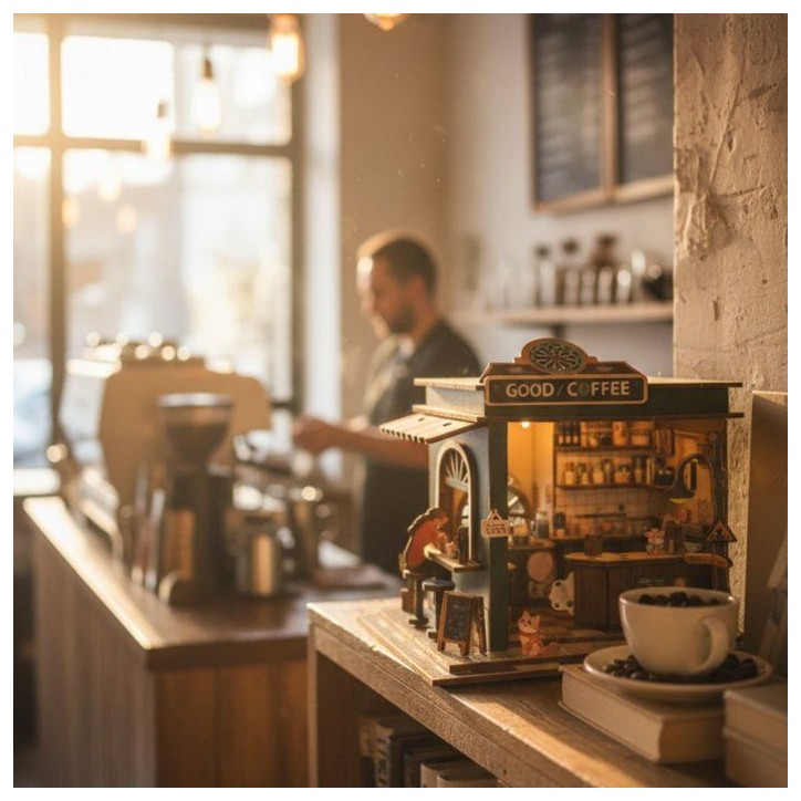 Book Nook - Kit DIY a construire Maquette 3D Serre Livre - Coffee Shop Nookland - 16 x 14 x 16 cm Book Nook - Kit DIY a construire Maquette 3D Serre Livre - Coffee Shop Nookland - 16 x 14 x 16 cm