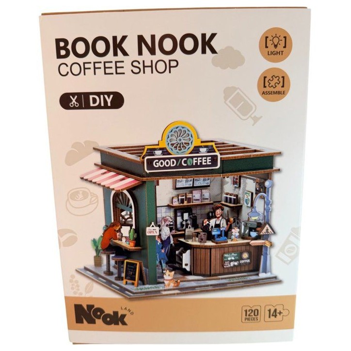 Book Nook - Kit DIY a construire Maquette 3D Serre Livre - Coffee Shop Nookland - 16 x 14 x 16 cm Book Nook - Kit DIY a construire Maquette 3D Serre Livre - Coffee Shop Nookland - 16 x 14 x 16 cm