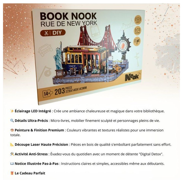 Book Nook - Kit DIY a construire Maquette 3D Serre Livre - Rue de New York Nookland - 22 x 14 x 14 cm Book Nook - Kit DIY a construire Maquette 3D Serre Livre - Rue de New York Nookland - 22 x 14 x 14 cm