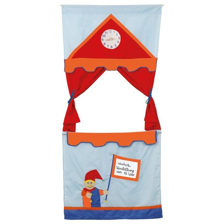 Castelet de marionnettes a suspendre - ROBA - Avec 6 marionnettes a main - Rouge / Ciel / Orange Castelet de marionnettes a suspendre - ROBA - Avec 6 marionnettes a main - Rouge / Ciel / Orange